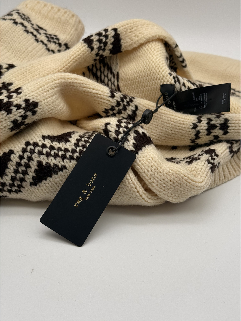 rag & bone Brooke Hooded Scarf Wool Knit Cream Black